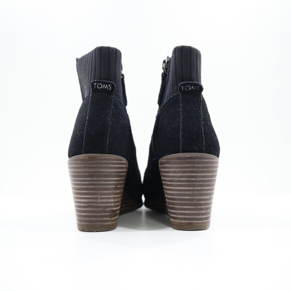 TOMS Sadie Black Leather 3" Wedge Heel Ankle Booties - 8.5 - Picture 4 of 7